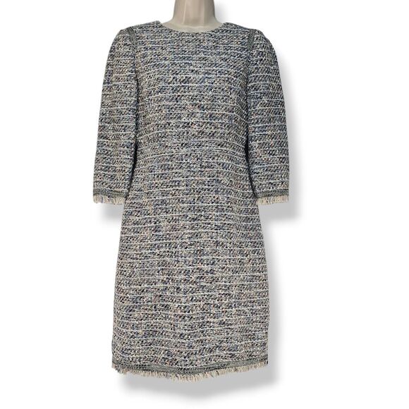 J.Crew Multicolor Tweed Fringe Sheath Dress 3/4 Sleeve Women's Size 0 - Picture 1 of 10